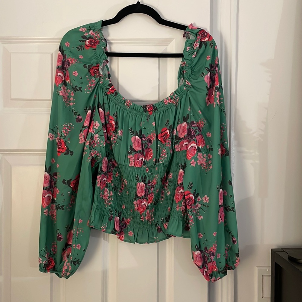 Boohoo Floral Shirred Long Sleeve Top